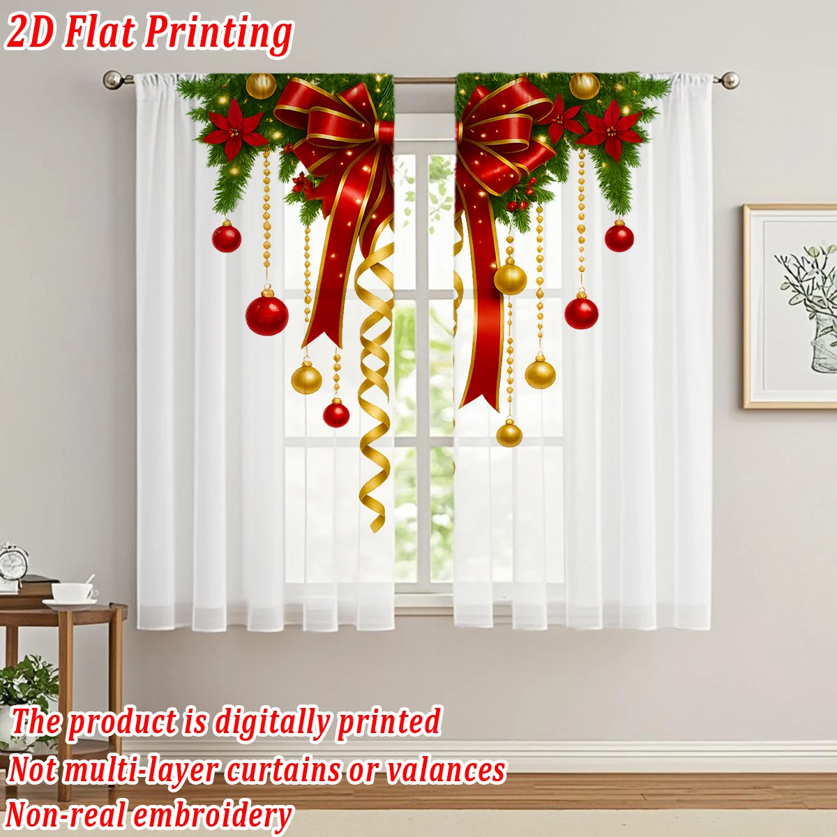 عيد الميلاد شقة الطباعة المطبخ شير الستار مع عيد ميلاد سعيد القوس الشريط زخرفة لعيد الميلاد ديكور المنزل الطرف #3