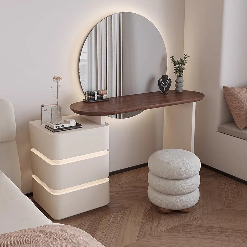 

Simple Modern Vanity Table Dest European Brown White Mirror Makeup Vanity Desk Light Solid Wood Schminkt Tisch Furnitures Home
