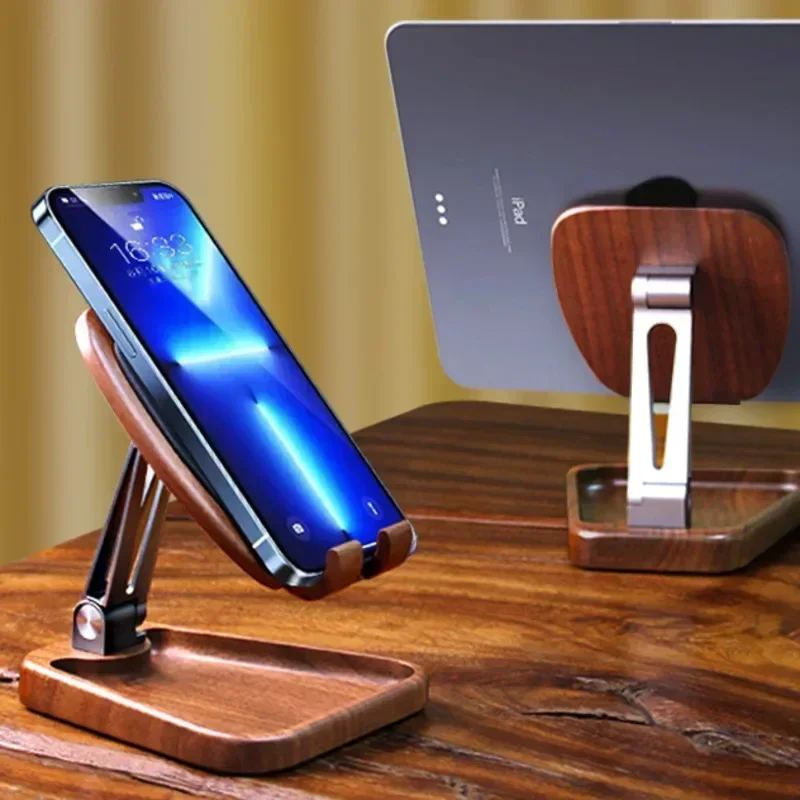 Imagem -02 - Black Walnut Wood Foldable Mobile Phone Stand Desktop Live Broadcast Adequado para Apple Huawei Racks Armazenamento em Casa Pessoa Preguiçosa