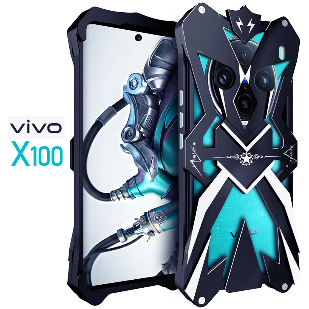 For VIVO X100 Vivo X100 PRO Metal Phone Case Armor Shockproof Back Cover Glossy Aluminum Alloy Capas Hollow out Heavy duty Funda