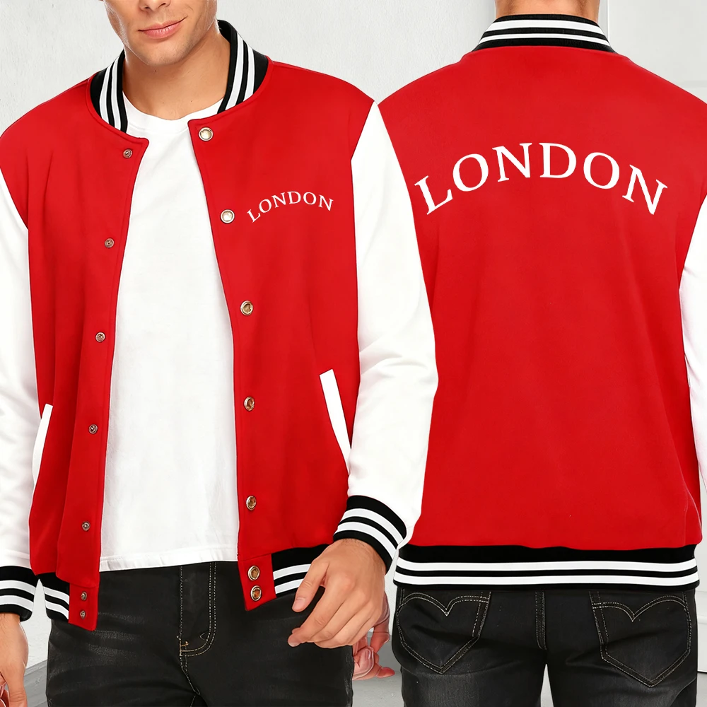 

London Letter Eye-Catching Print Autumn Baseball Jersey Men Fashion Casual Streetwear Warm Y2K Clothing Loose Soft Menwear