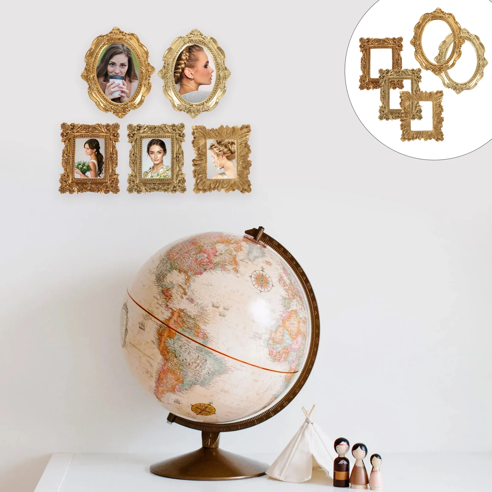 

5pcs Mini Picture Frames Shallow Resin Vintage Photo Frame Set for Nail Jewelry Display Decorative Small Frames Bulk