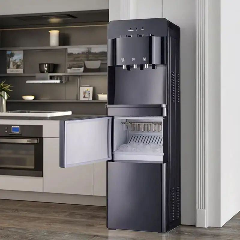 

Freestanding Electric Water Dispenser with Ice Maker Top Load Plastic Design Hot Cold Compressor Cooling for Hotel Use