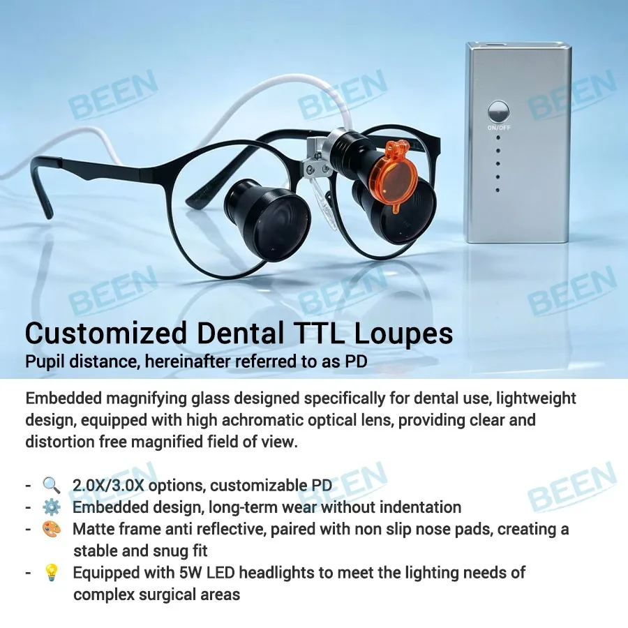 Dental TTL Loupes with 5W LED Headlight, Flip-up Orange Filter Surgical Magnifier Glasses 2.0X 3.0X for Dentist ENT Operation