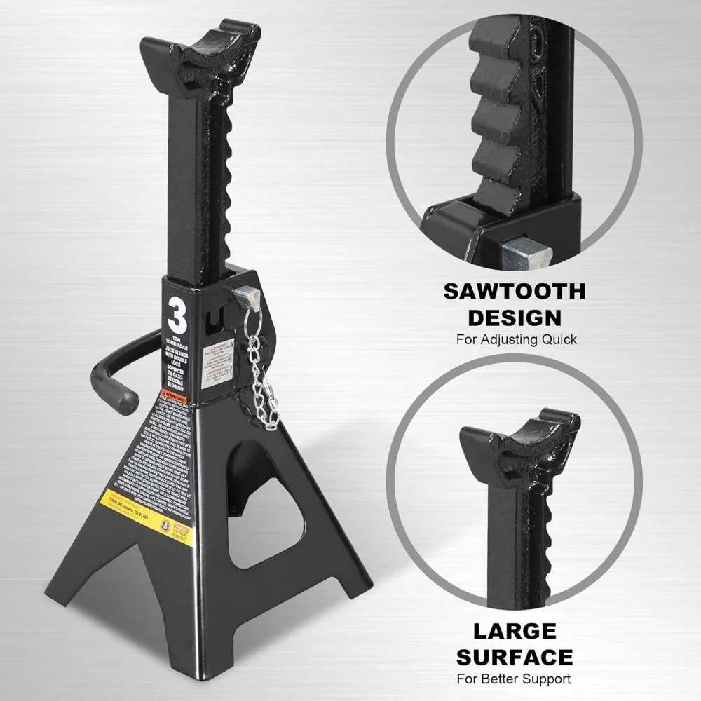 Double-Locking Steel Jack Stands, 3-Ton Capacity, 2-Pack, Black