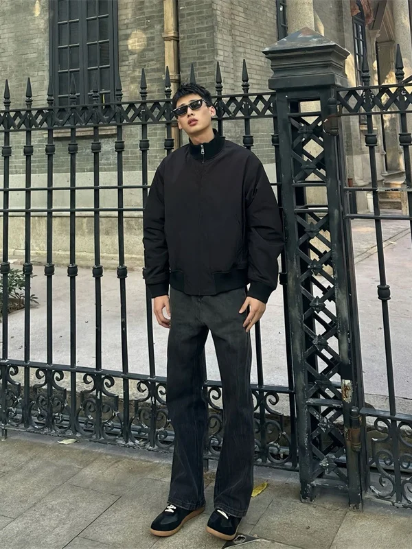 American Style Soft  Jacket Men's Short Style Stand Collar Baseball Coat Autumn Winter Fashionable Wear Resistant Polyes...