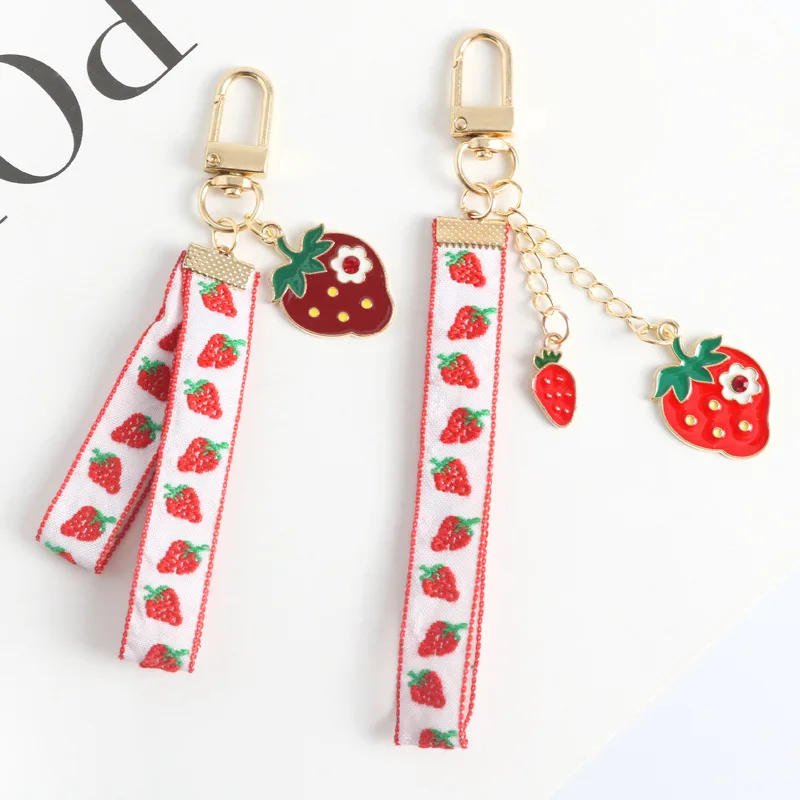 15pcs/set Fruit Women Jewelry Bag Pendant Gift For Friend Backpack Pendant Key Holder Key Accessories Strawberry Heart Keychain