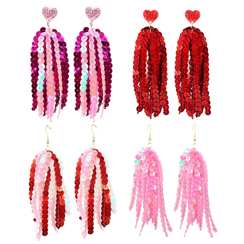 2 Pairs Sequin Dangle Earrings Mesh Grid Tassel Drop Earrings Colorful Sequin Earrings for Women