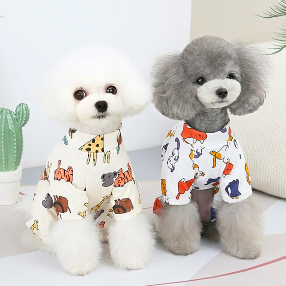 Summer Dog Pajamas Cartoon Animal Pattern Puppy Pajamas Round Neck Four Legs Short Sleeve Dogs Jumpsuit For Daily Wear