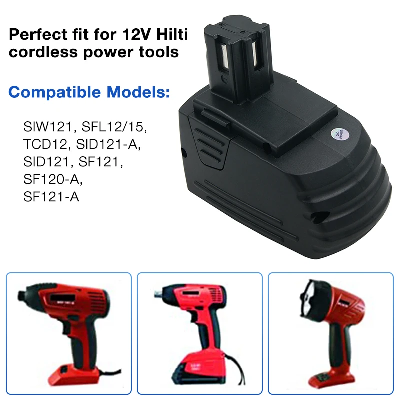 12V 3000mAh Ni-MH Power Tools Replacement Rechargeable Battery for Hilti 340889 SFB121 SBP12 SFB120 SIW 121 SFL 12/15