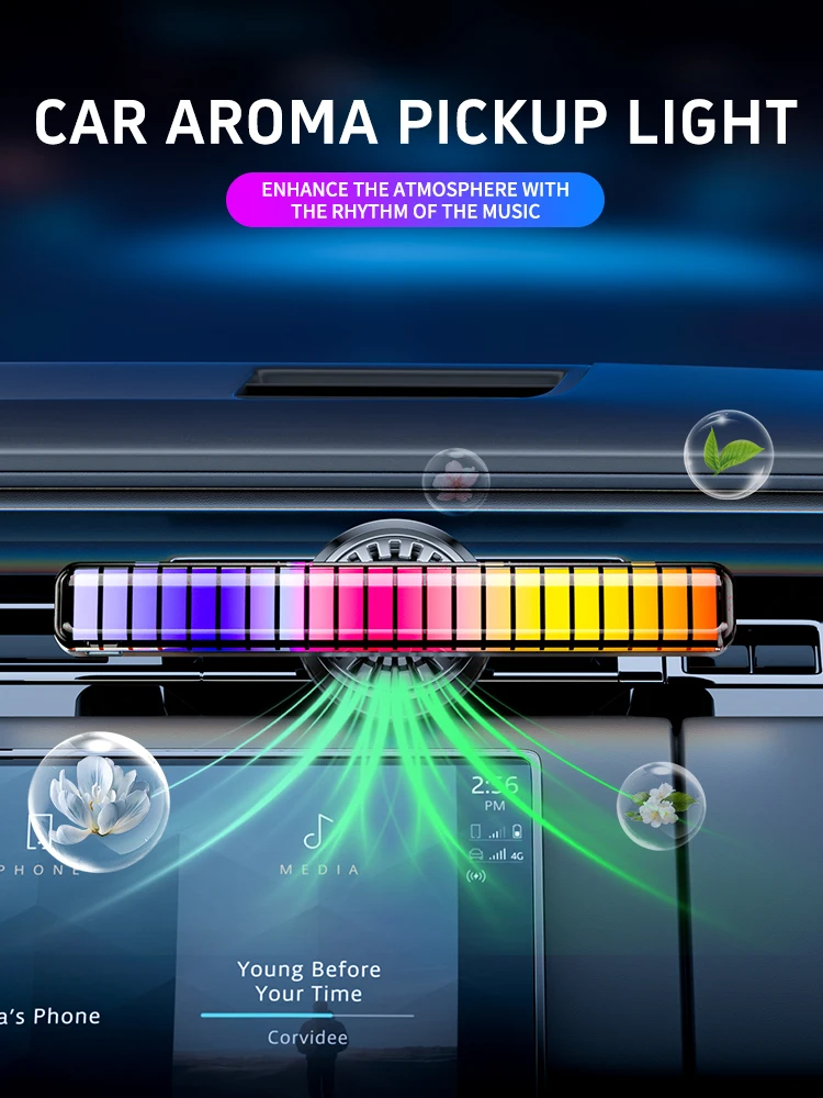 شريط إضاءة جو شاشة ثلاثية الأبعاد لتصدير السيارات، جو عطري، أوضاع متعددة قابلة للتعديل، ضوء لاقط إيقاع LED RGB