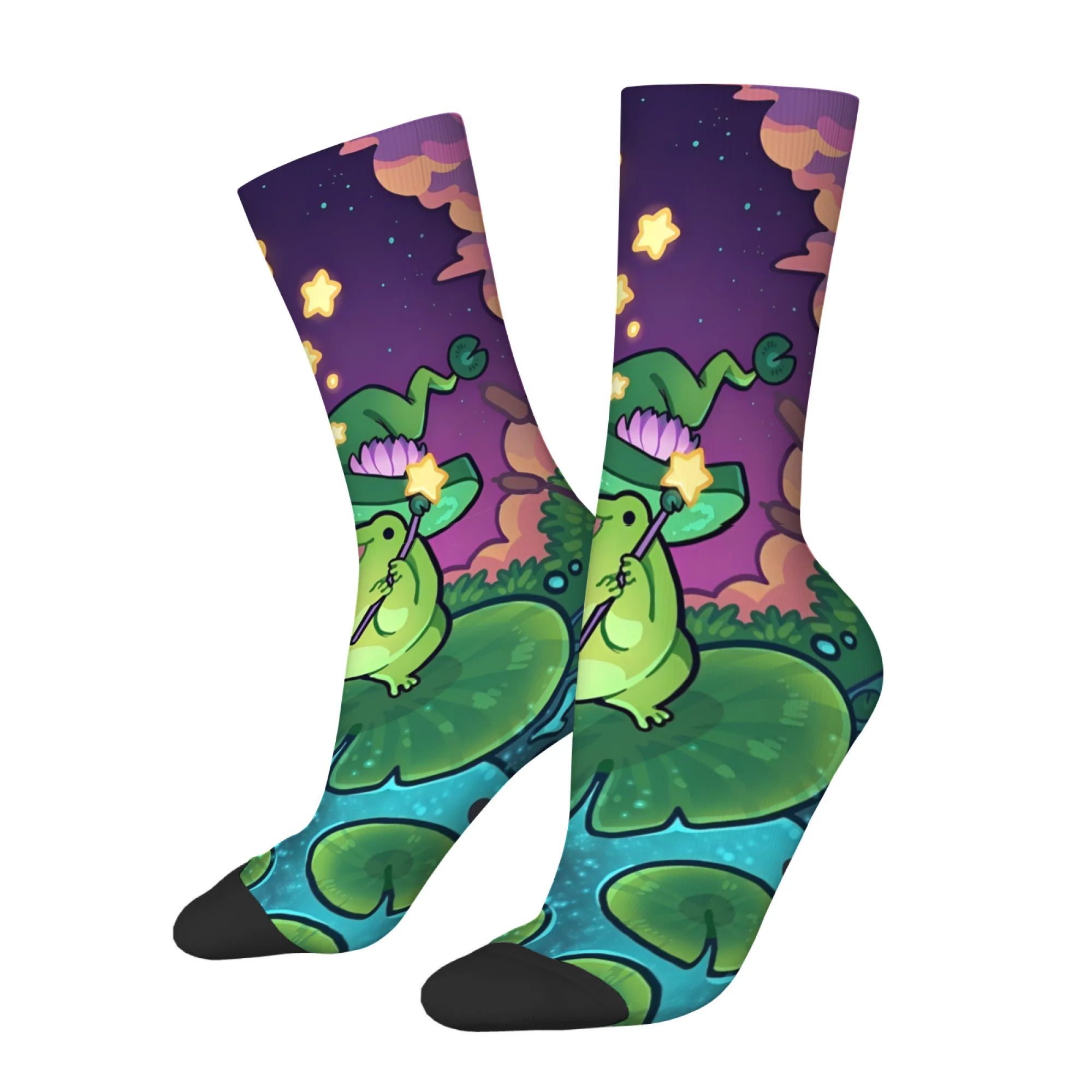 Neuartige Herrensocken mit Cartoon-Sommer-Nacht-Frosch-Kicher-Print, bequem, atmungsaktiv, rutschfest, Freizeitsocken, Partygeschenk