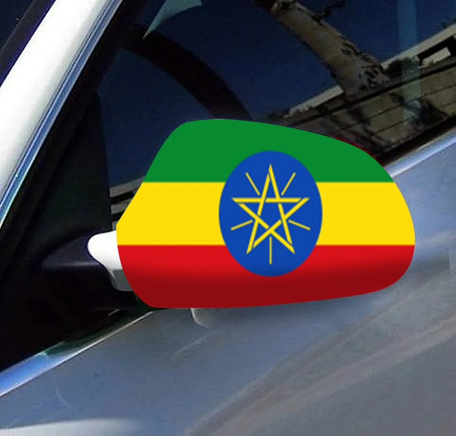 Directly Delivery 2 Pcs Free Size Four-way stretch fabric  Ethiopia Flags Car Mirror Cover