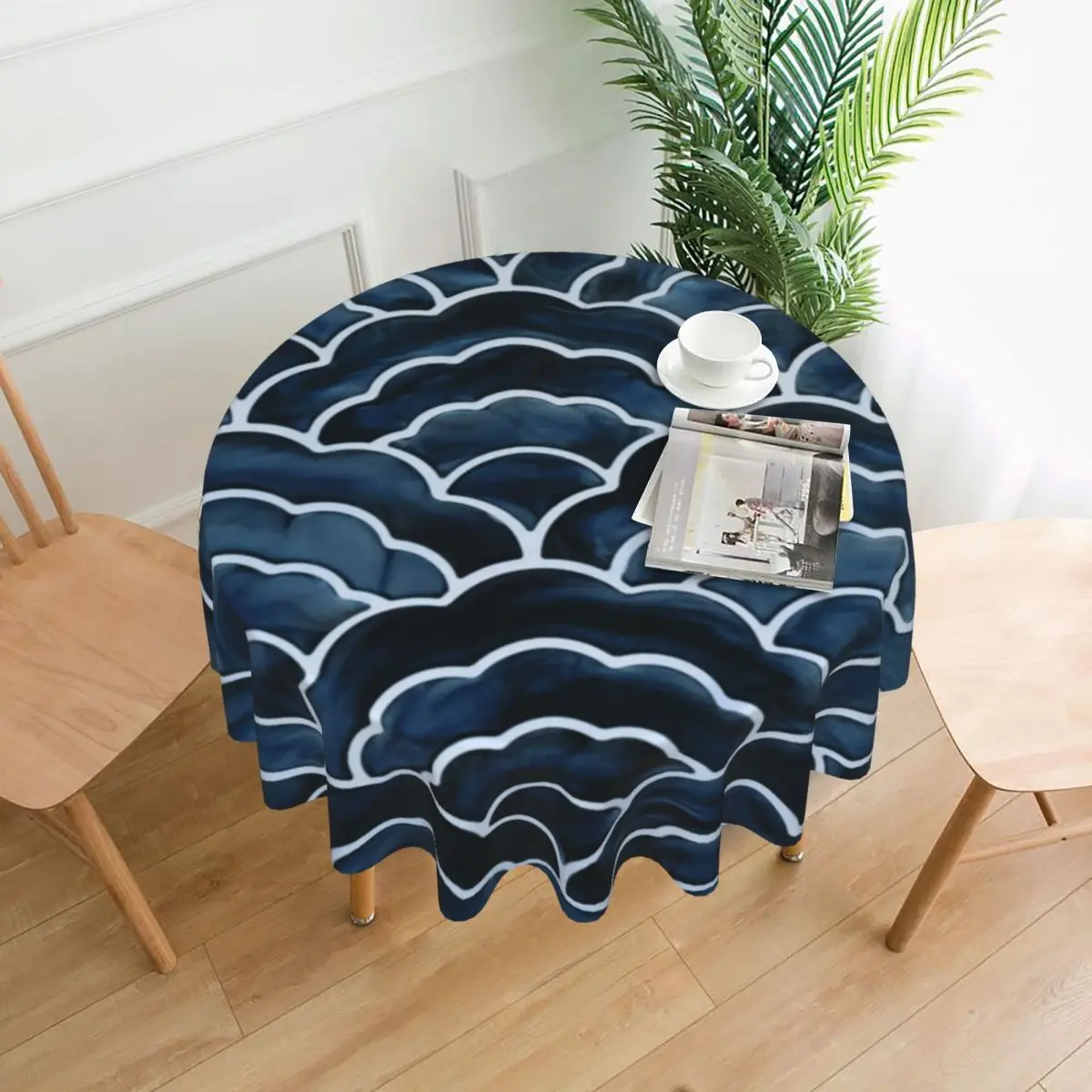 Japanese Traditional Wave Blue Seigaiha Tablecloth Art Protection Round Table Cover Vintage Table Cloth For Living Room Dining