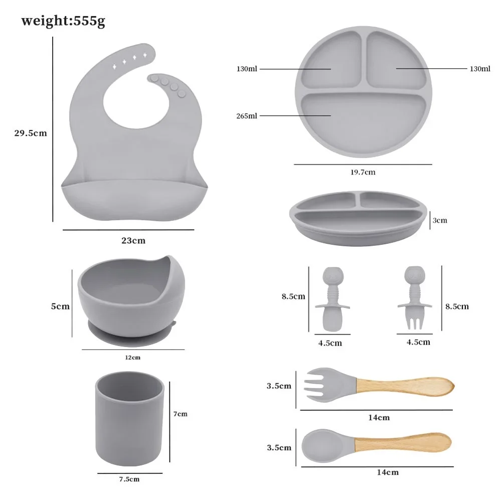 4/6/10Pcs Baby Silicone Feeding Dishes Sucker Bowl Plate Cup Bibs Spoon Fork Sets Children Non-slip Dinnerware Set BPA Free