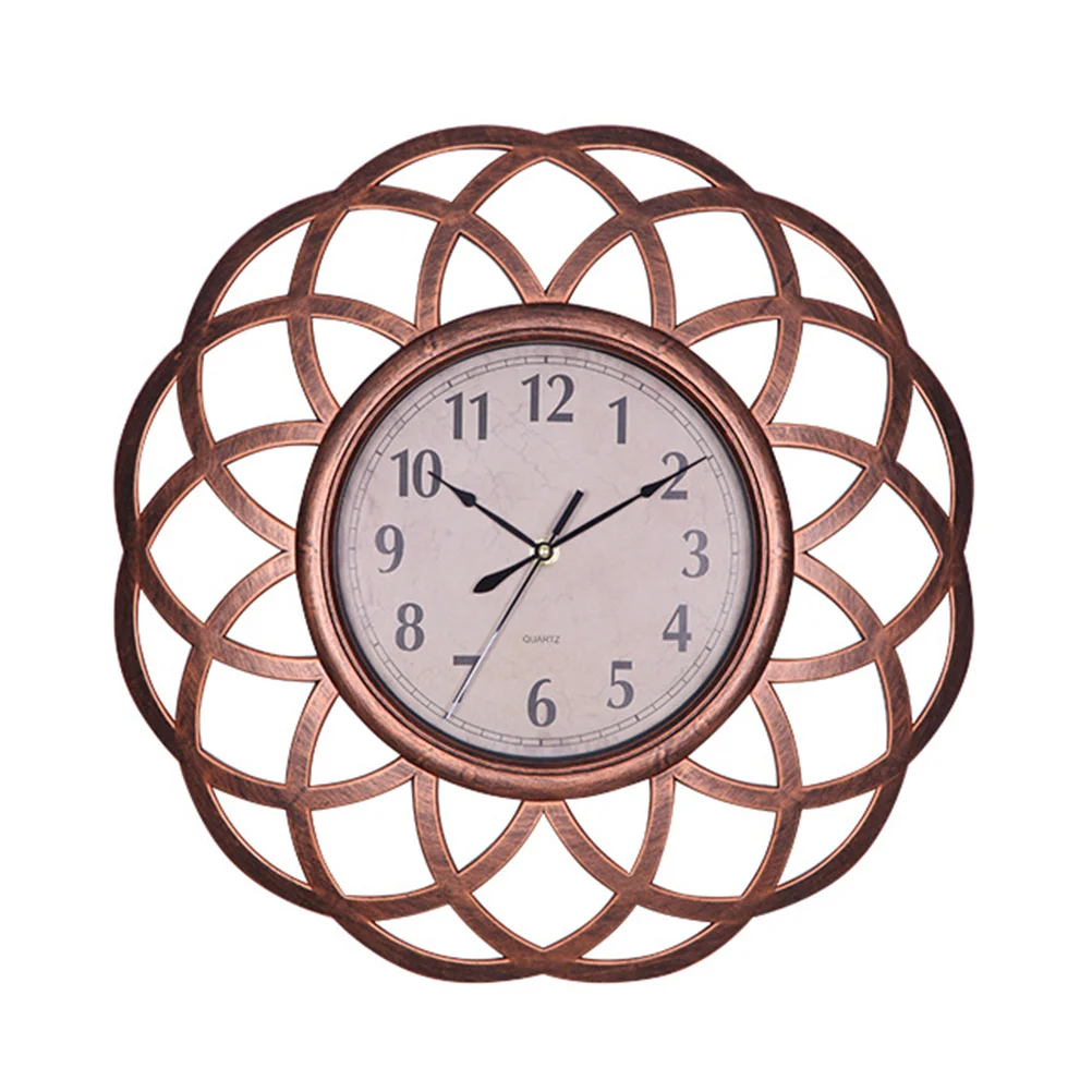 

16 Inch Vintage Wall Clock Hollowed-Out Design Silent Non-Ticking Decorative Dial for Living Room Bedroom Cafe Bar Bronze
