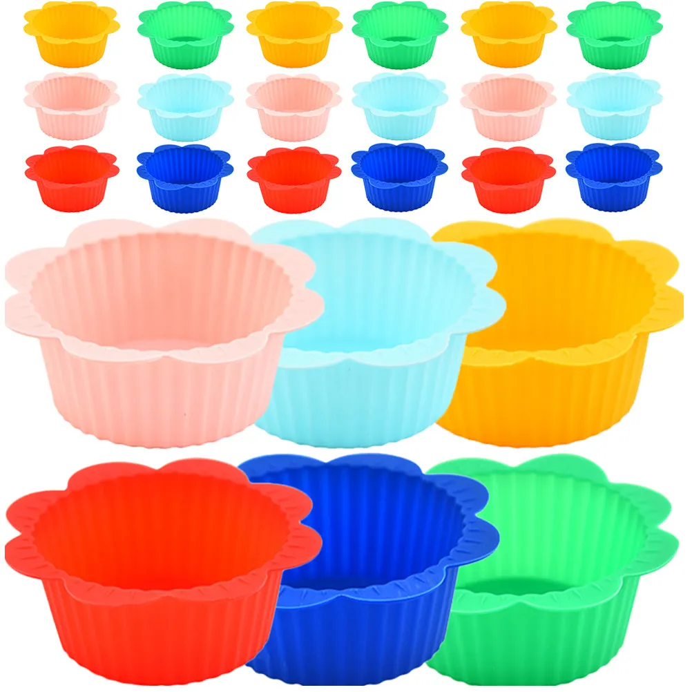 24Pcs Silicone Muffin Liners Reusable Food-Grade Baking Cups for Cupcakes Muffins Egg Bites Brownies Microwave Oven Dishwasher