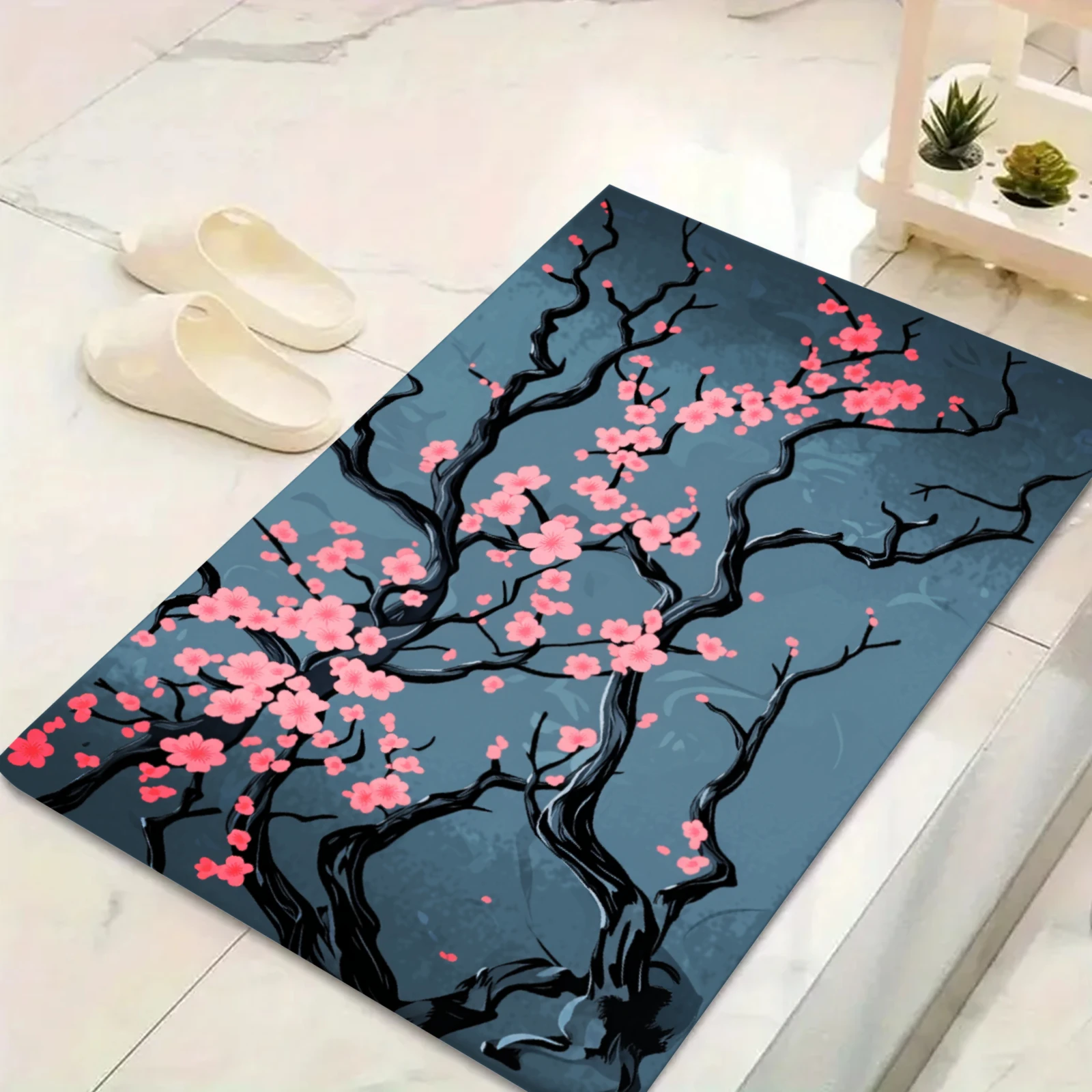 Japanese Cherry Blossom Tree Bath Mat Non Slip Absorbent Bathroom Floor Mat Aesthetic Entryway Home Decor Small Rug