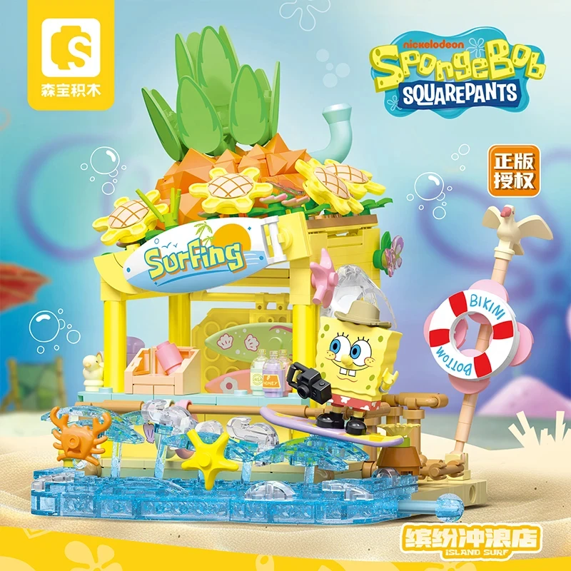 SpongeBob Series Building Blocks Patrick Star Dessert House Surf Shop Scene Model Bricks Desktop Diy Toys For Kids Holiday Gifts