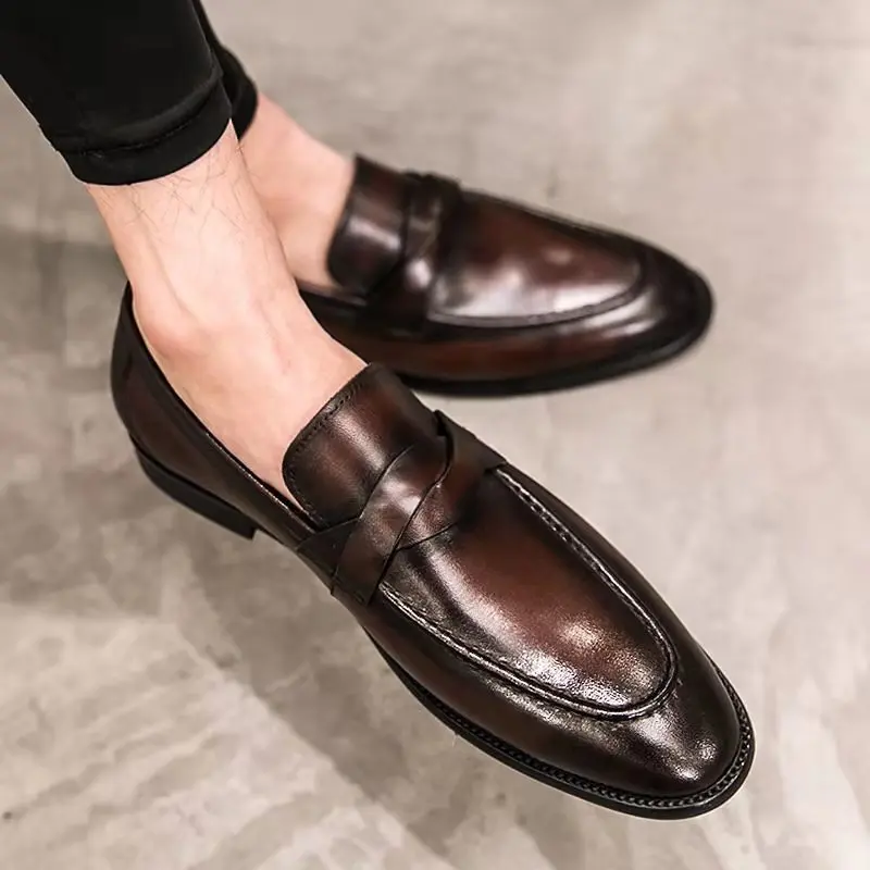 Formal Shoes Men Leather Office Shoes Men Classic Brown Dress Loafers Black Men Elegant Shoes Luxury Chaussure Homme