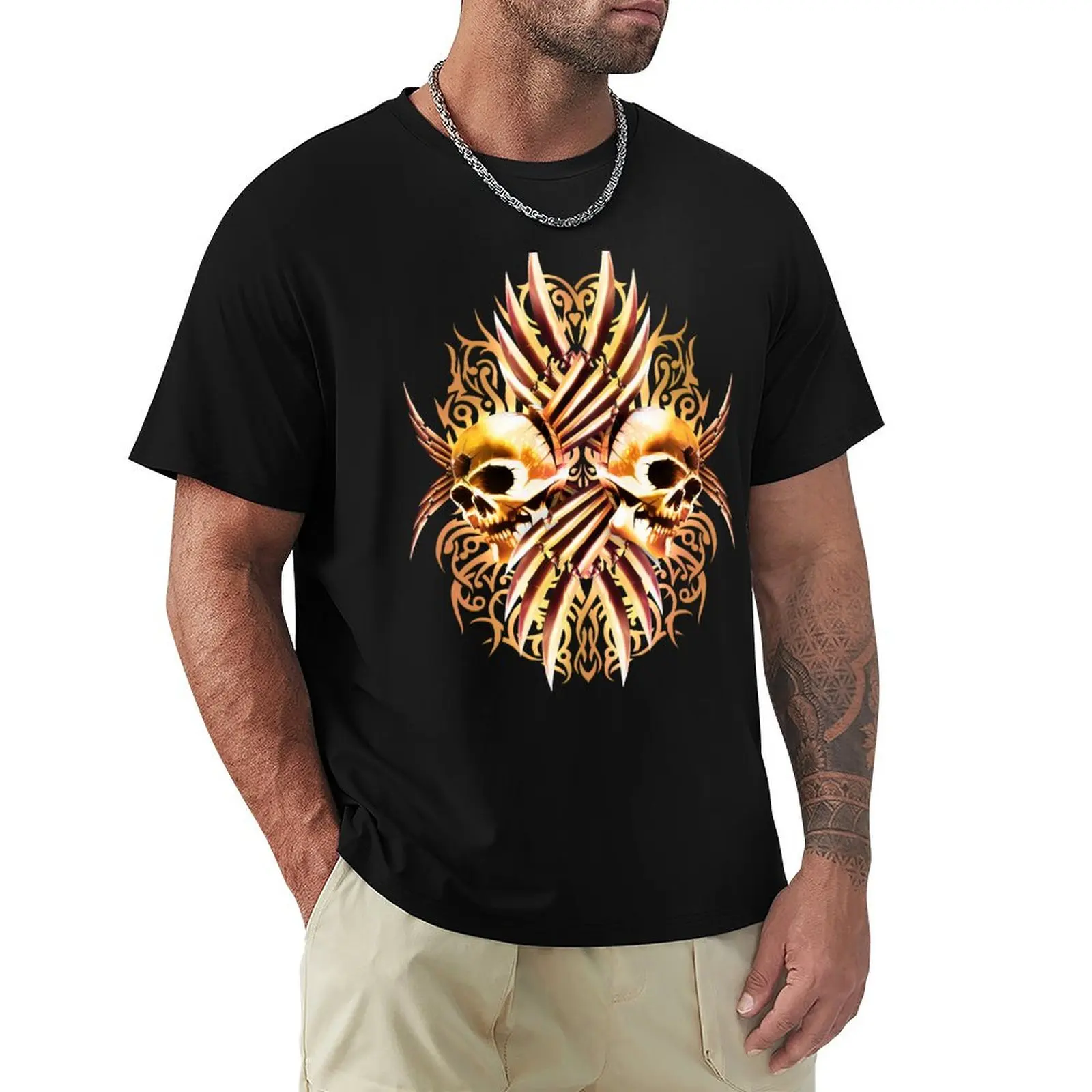 

Golden Skulls - Ornamental Skulls Decor T-Shirt Modern Style Print T-Shirt
