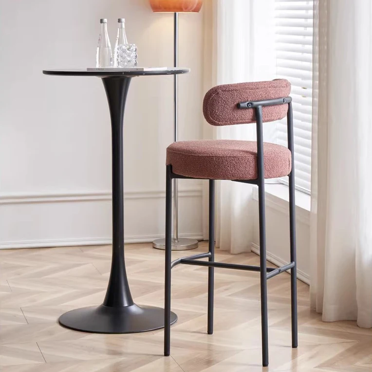 

#Modern stable bar stool high chair with velvet cushion backrest, durable metal frame, suitable for hotel family bars