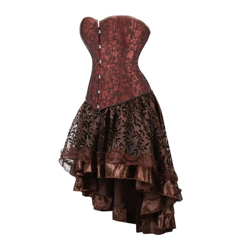 Corset Dress Satin Bustier Corsets Vintage Bustiers Rhinestone Corselet Skirt Sexy Fashion Outfits Plus Size Gothic Costumes