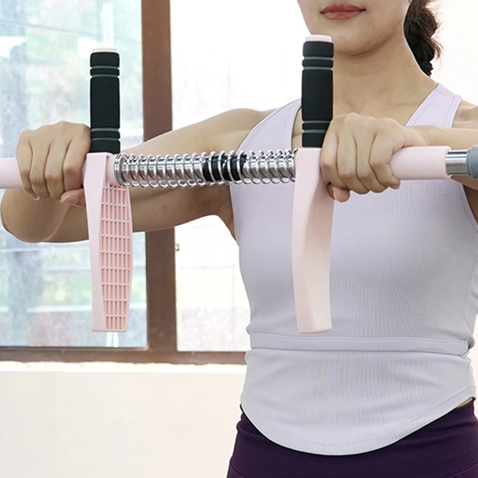 

2-in-1 Thigh Training Bar Safe Home Fitness Workout Lightweight Leg Exerciser Pole Versatile Supplies for Leg/Arm/ Hip Shaping Women Men (Pink)