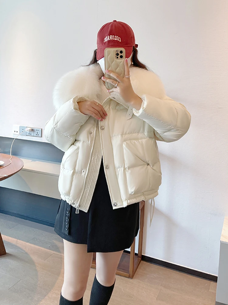 2023 Fashion Winter Natural Fox Fur Collar Coats Women Goose Down Jacket Loose Puffer Outwear Jackets Parka Female Luxury Coats