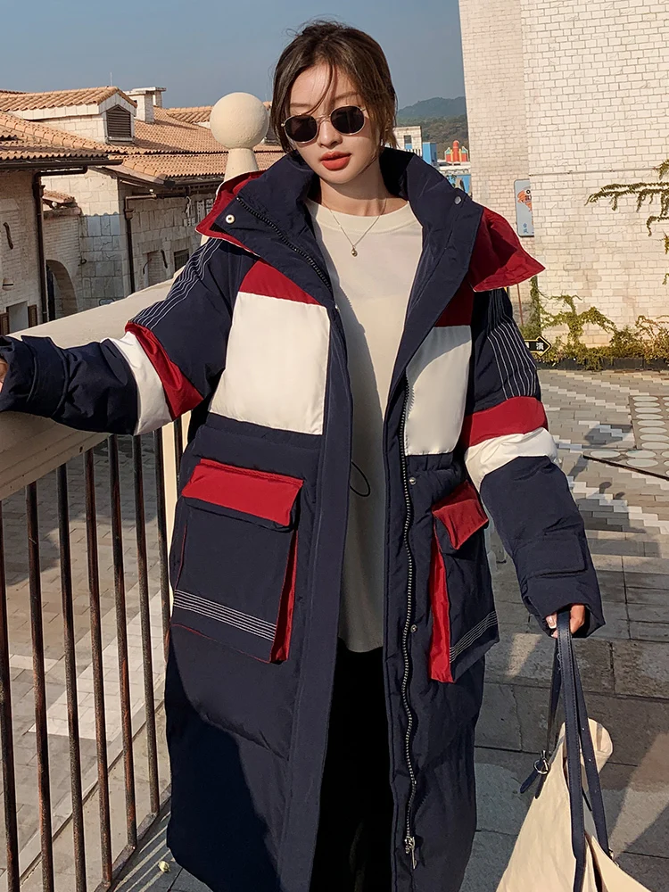 Trendy Coat Women Parker Down Jacket Women\'s 2023 New Winter Warm Hooded Fashion High Quality Splicing Women Down Jacket