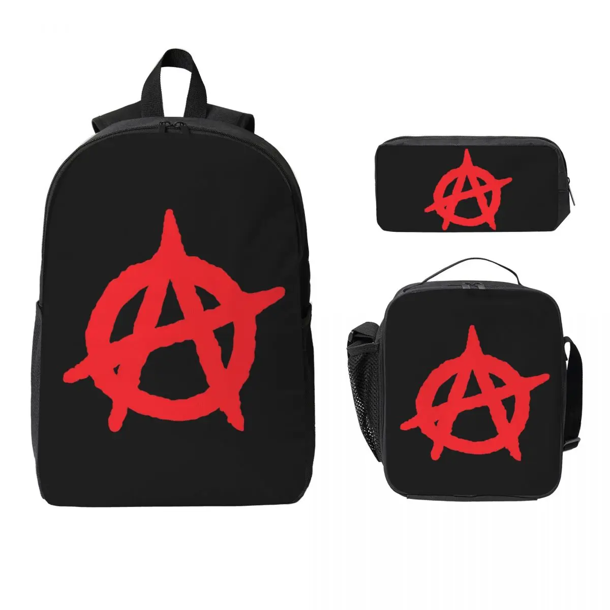 

Red Anarchy Logo Large Backpack Student BookBag School Bag Computer Shoulder Bags 3ps Insulated Lunch Bag Pencil Case
