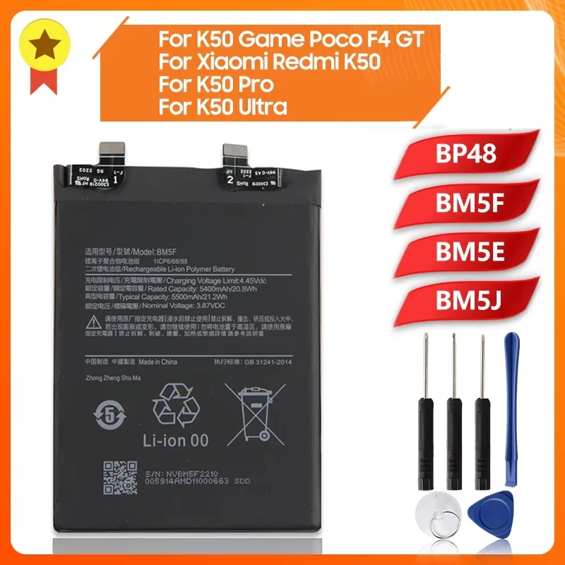

Replacement Battery BP48 BM5F BM5E BM5J For Xiaomi Redmi K50 Game Poco F4 GT K50 Pro K50 Ultra 12T 12TPro OEM With Tool