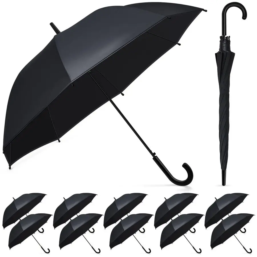 

Umbrella Bulk Wedding Stick Umbrellas Large Canopy Windproof Rain Auto Open J Hook Handle for Adult