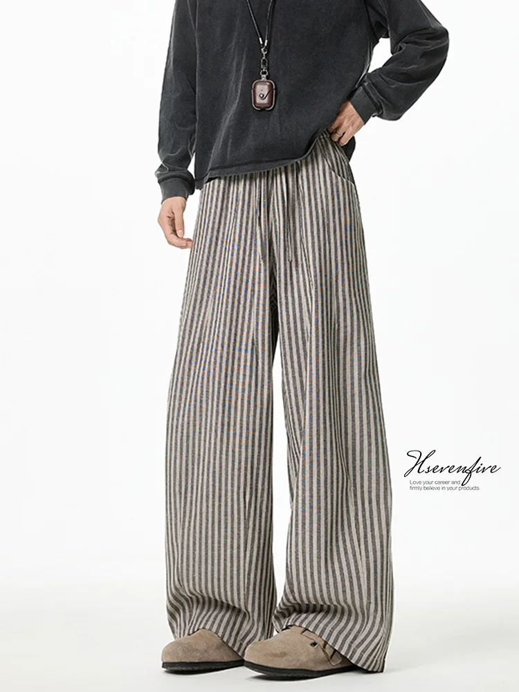 

Мужские брюки в полоску в американском стиле ретро, весенне-осенние свободные прямые широкие брюки, длинные брюки, повседневная мода