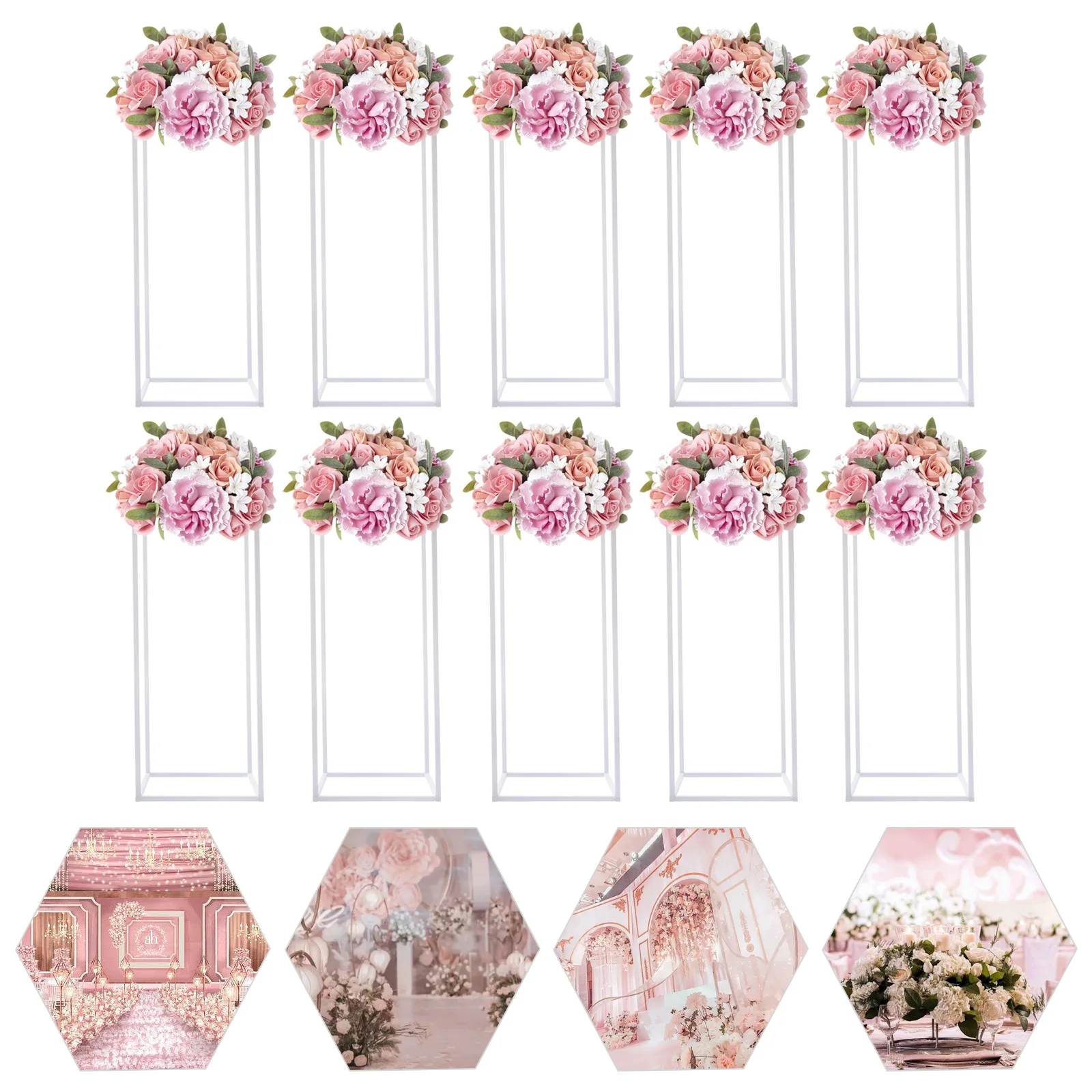 LOYALHEARTD 10Pcs Wedding Centerpieces Vases Column Vases Tall Flower Stand Metal Floor Vase Geometric Rectangular Display Rack