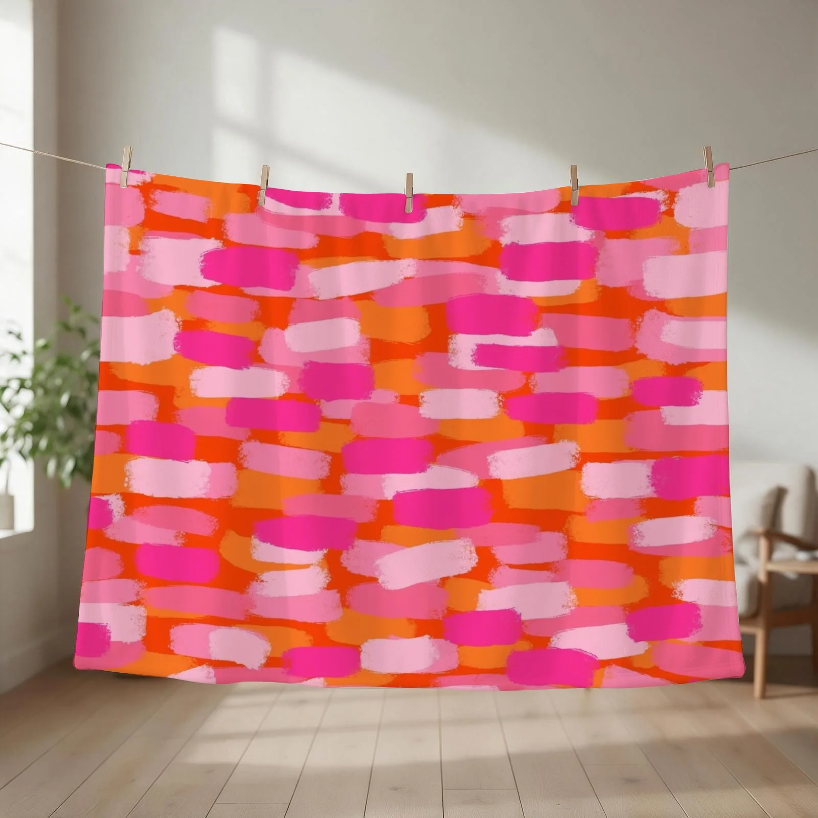 Hot Pink and Orange, Brush Stroke Effect, Abstract Throw Blanket couch cozy soft plush fuzzy picnic outdoor blanket