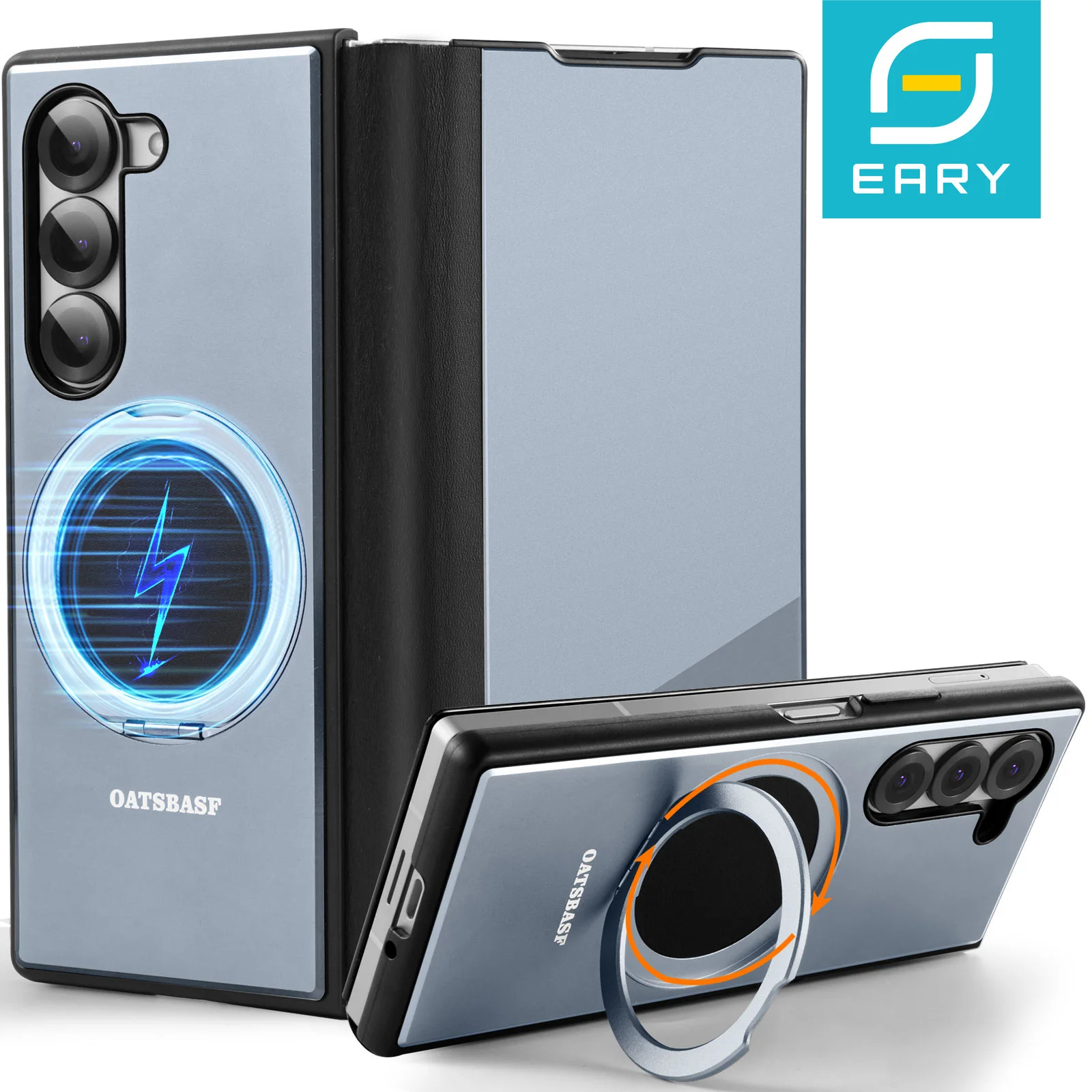 

Eary for Samsung Galaxy Z Fold 6 5 Metal Flip Phone Case with Magsafe Kickstand Magnetic Stand Full Coverage Protection Cover