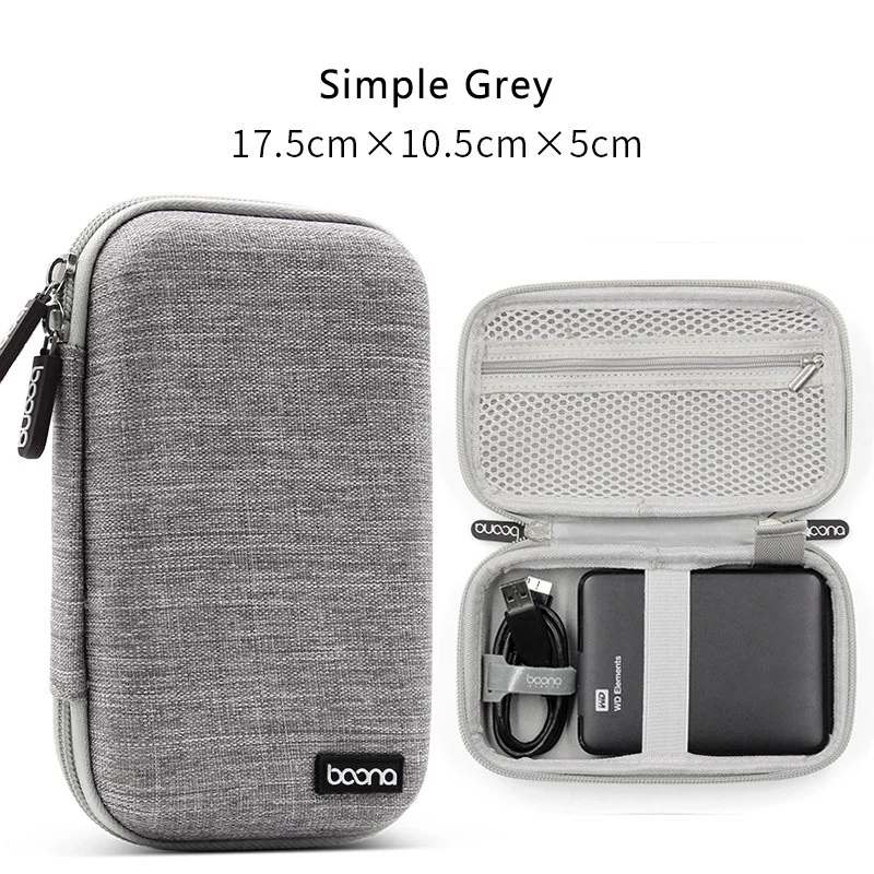 

BOONA Portable Storage Box Waterproof Storage Bag for 2.5-Inch Mobile Hard Drive Power Supply USB Drive Data Dable Headset Gray