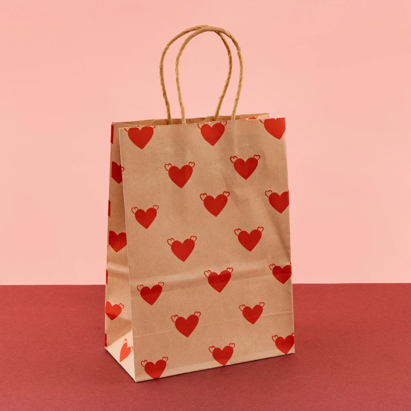 StoBag-Valentine's Day Party Gift Bags Love Decoration Kraft Paper Packaging Candy Chocolate Cookies Snack Wedding Supplies 5Pcs