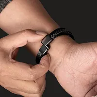 Bracelets en cuir tendance pour hommes, en acier inoxydable, corde tressée multicouche de 21CM, bijoux cadeaux 6