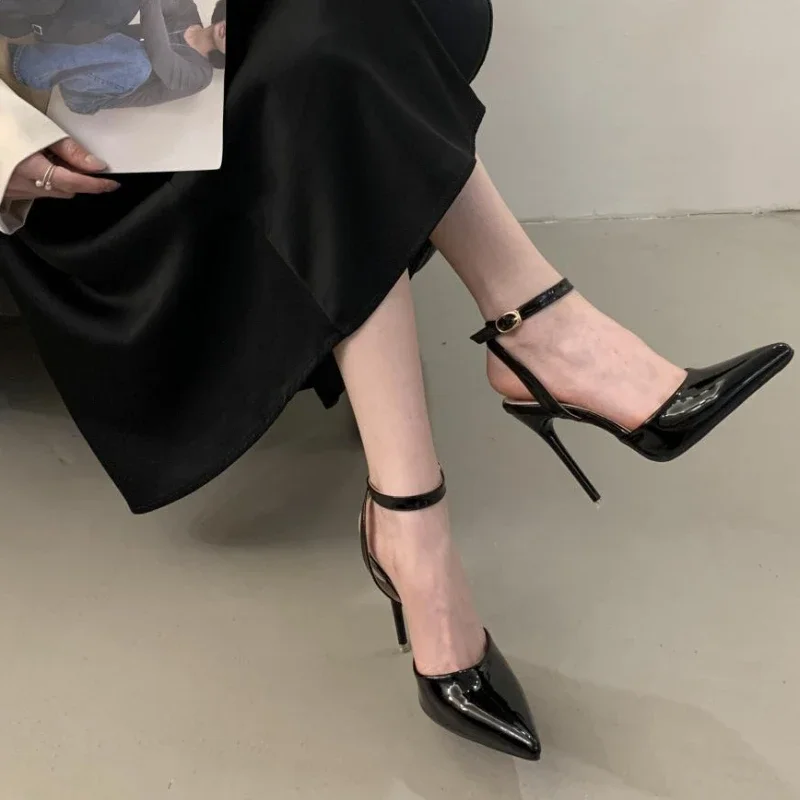 

Ankle Strap Sexy Pointed Toe Pumps Sandals Ladies Hollow Fashion Thin Heels Office Shoes Mature Brand High Heels Women Sandals