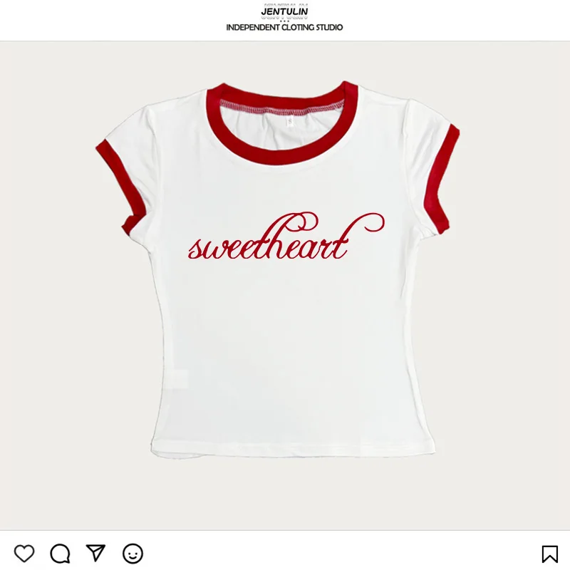 Goth Ästhetische Y2K Top frauen Crop Top Sexy Schlank Chic Grafik Druck Casual Kurzarm T-shirt Grunge Punk Weibliche Streetwear