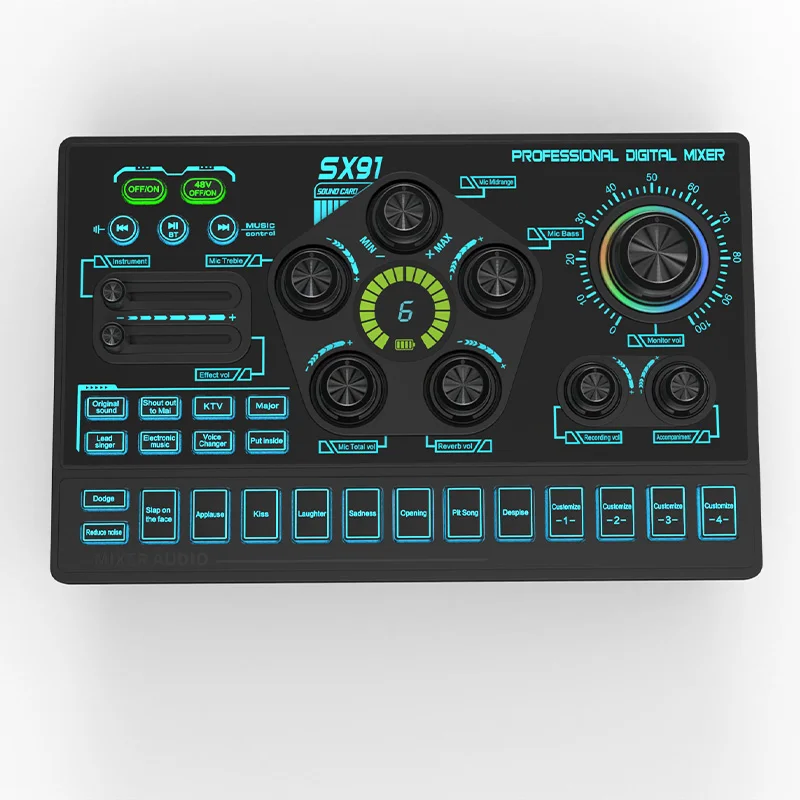 SX91 كارت الصوت المهنية خلاط رقمي البث المباشر كارت الصوت لايف صوت خلاط الصوت خلط وحدة التحكم معدات البودكاست جديد