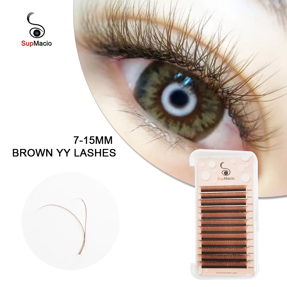 Supmacio Brown 7mm YY Shape Lash Extensions C/D Curl 2D Brown Y Eyelashes Double Tips For Lashes Artist