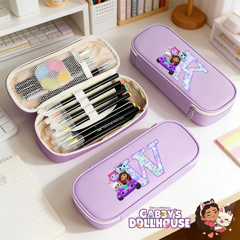 

Пенал Gabby Dollhouse с мультяшным принтом A-Z, водонепроницаемый, большой вместимости, холщовый, для канцелярских принадлежностей, подарок для школьника