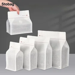 StoBag 50pcs White Cotton Paper Coffee Beans Packaging Bag with Valve Sealed for Powder Nuts Storage Stand Up Reusable Pouch