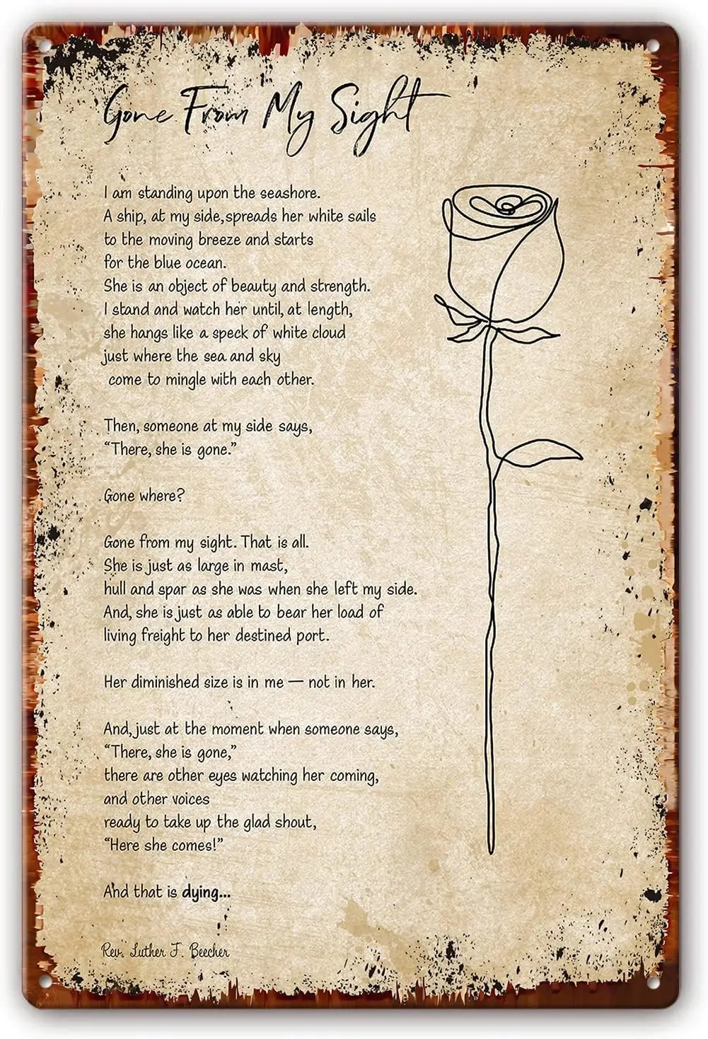Gone from My Sight Poem Wall Art Metal Tin Sign Rev. Luther F. Beecher Quotes Wall Art Poetry Posters for Home Pictures for Bath
