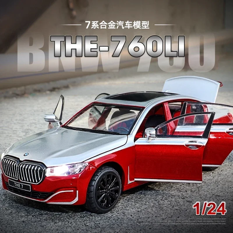 

1:24 BMW 7 760LI миниатюрная литая Игрушечная модель автомобиля, задний звук и фотообои, открывающиеся двери, коллекционный подарок для детей