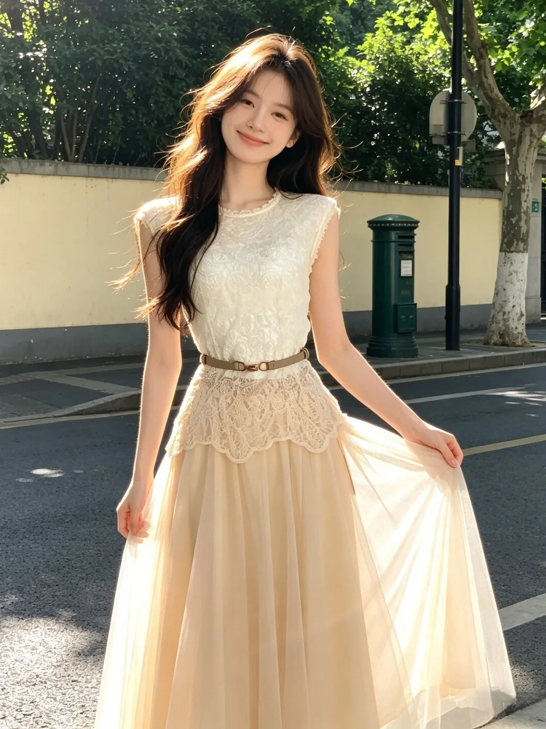 

Unique Youthful Looking Half-Skirt Mesh Set Elegant Summer Outfit Comfortable Breathable Cotton round Neck Sleeveless ...