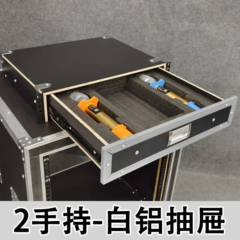 suitable for 2U Power Amplifier Cabinet Drawer Audio Rack Mount Wooden Storage Box with Built-in Microphone Cotton Padding Shelf